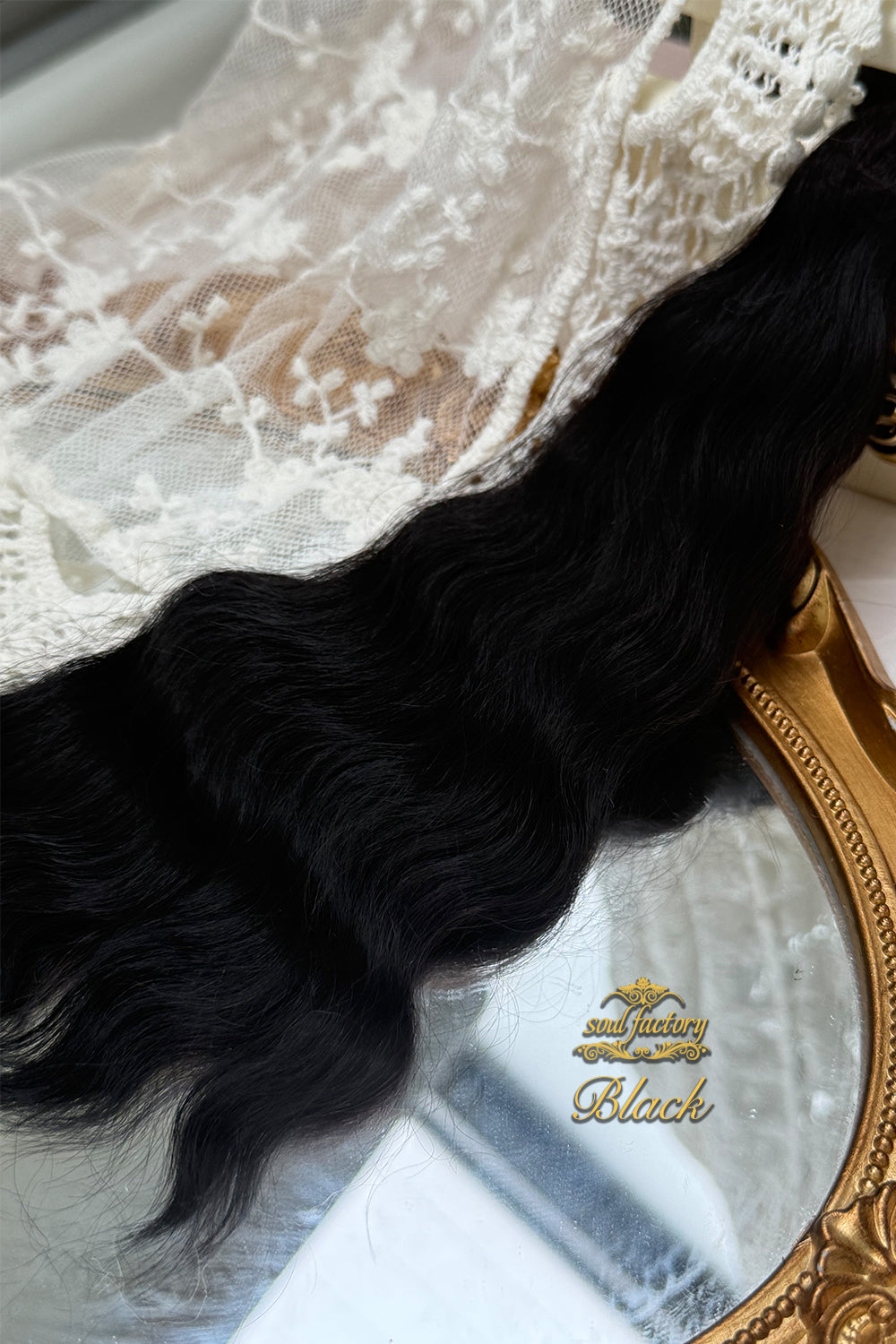 ドール用高光沢モヘア|ブラック 25-30cm