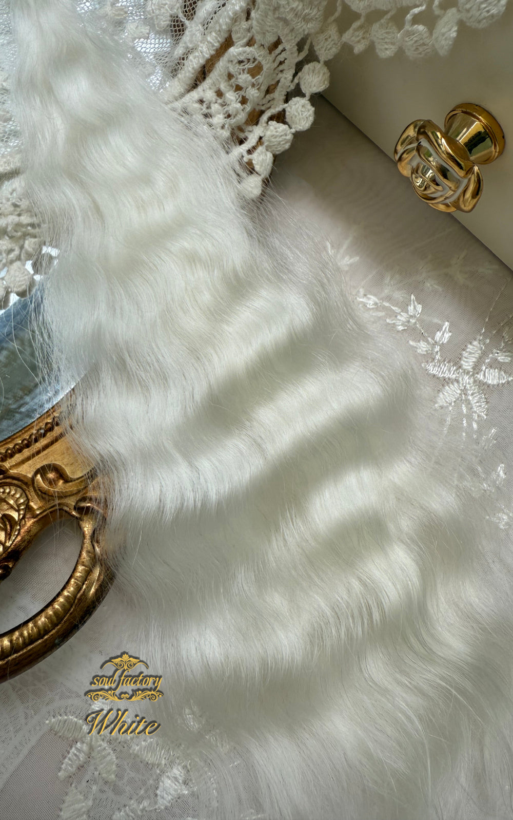 ドール用高光沢モヘア|ホワイト 25-30cm