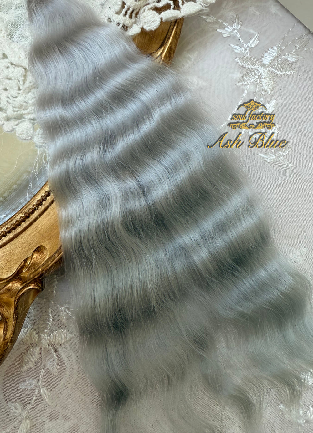 ドール用高光沢モヘア|アッシュブルー 20~25cm