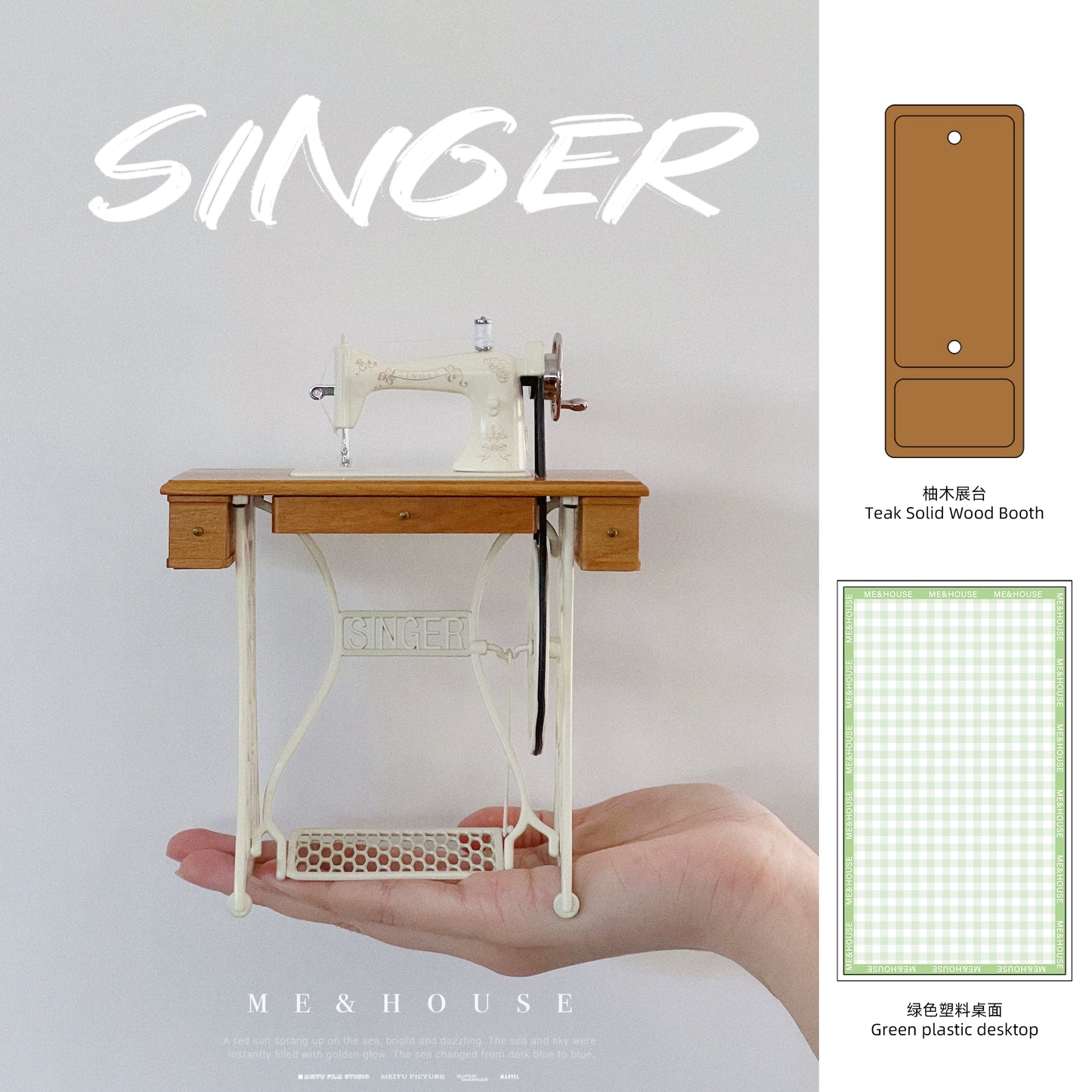 1/6 Scale Vintage Sewing Machine with Table – Miniature Dollhouse Furniture for BJD & Blythe