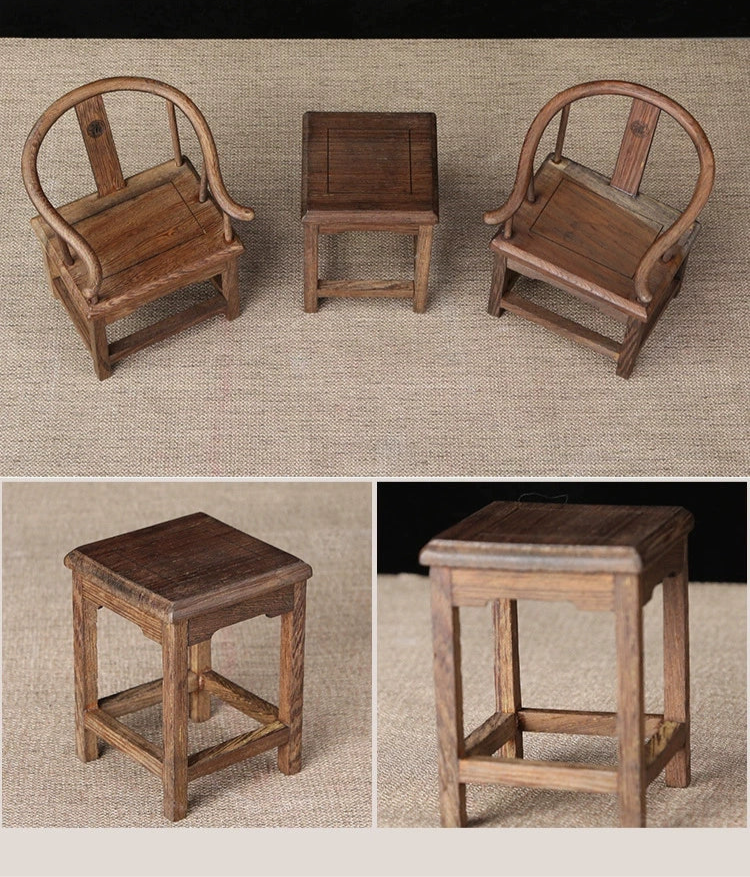 1/6スケール 中国アンティーク 太子椅子セット 椅子2脚とサイドテーブル1台| BJD&ブライス用 シノワズリスタイル ドールハウス家具|ヴィンテージ&エレガントな雰囲気