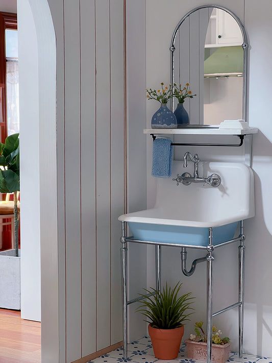 1/6 Scale Vintage Sink & Faucet – Miniature Kitchen/Bathroom Dollhouse Furniture | Separate Accessories for BJD & Blythe