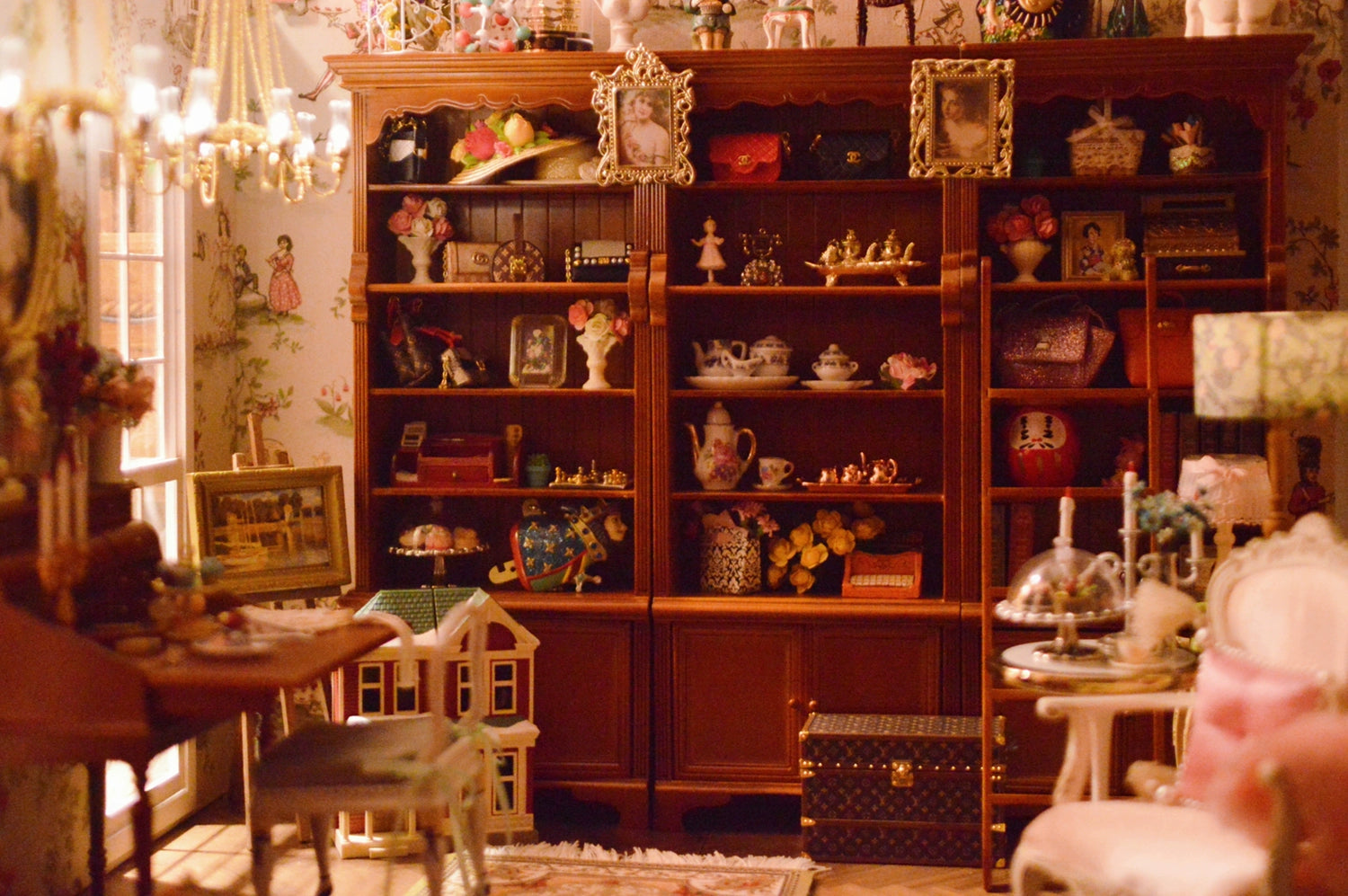 玩具 美式书柜/顶天立地大书柜/收纳展示柜 6分迷你模型娃屋家具