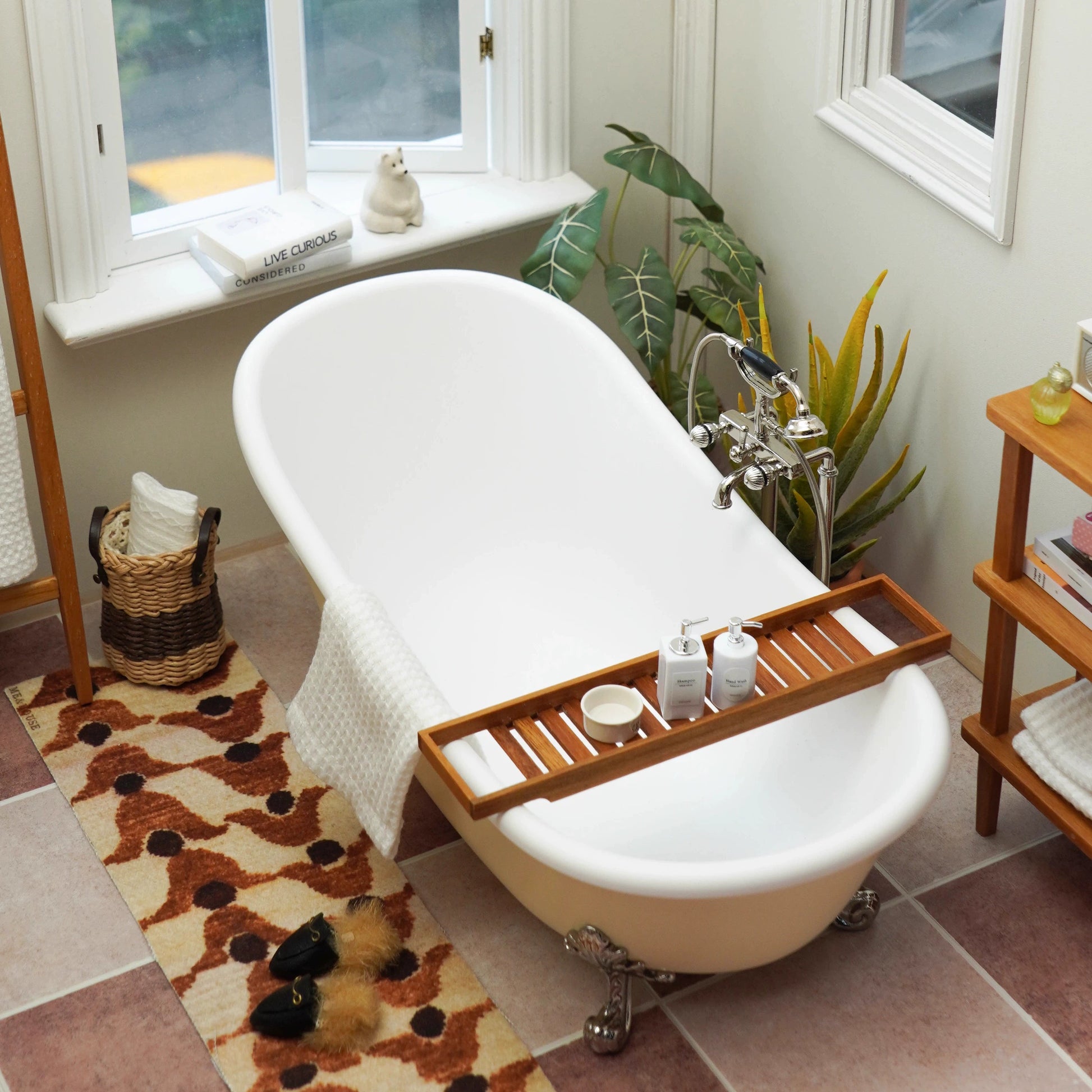 1/6 bjd ob11 miniature dollhouse furniture Mini model bathroom furniture teak bathtub rack storage rack