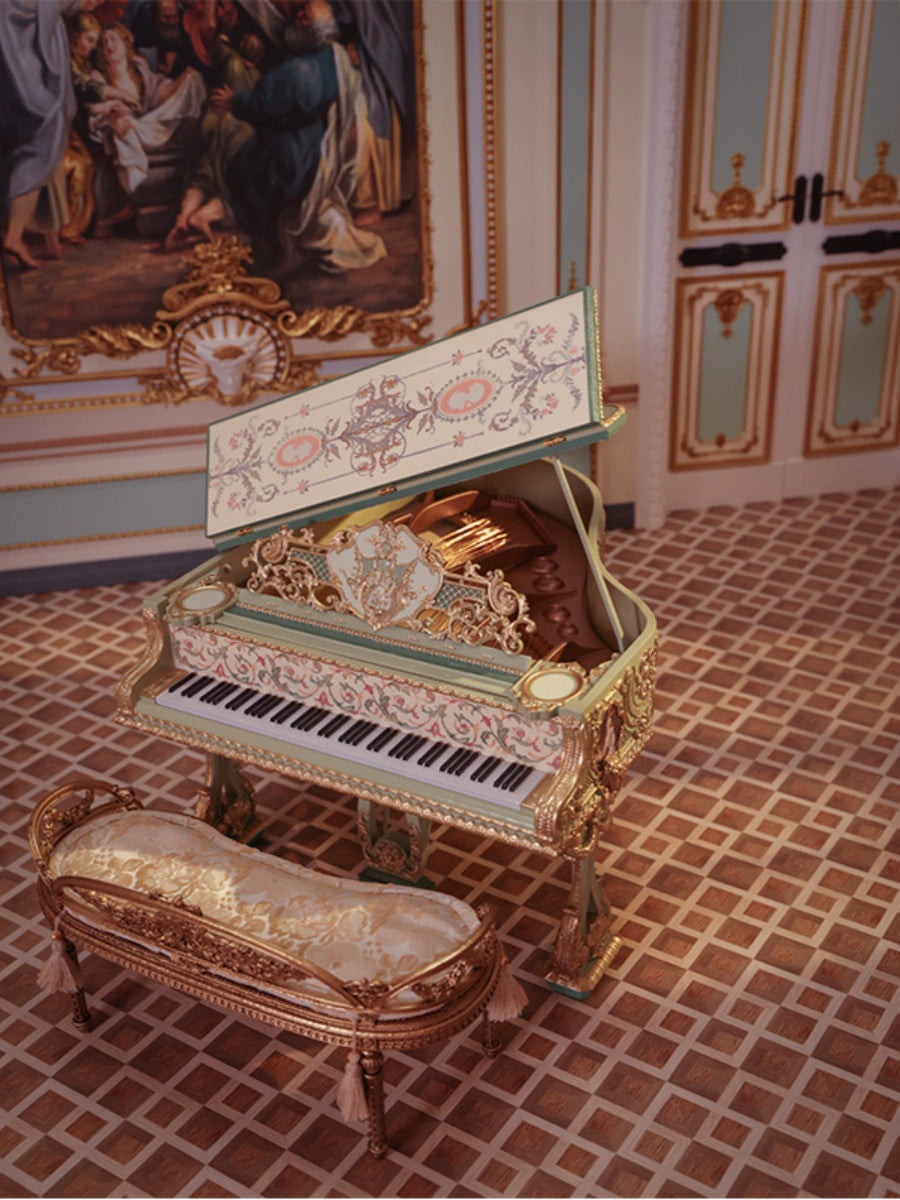 Miniature Baroque Grand Piano – 1/6 & 1/12 Scale Dollhouse Model | Rococo Style Elegant Furniture for BJD, Blythe & Collectors