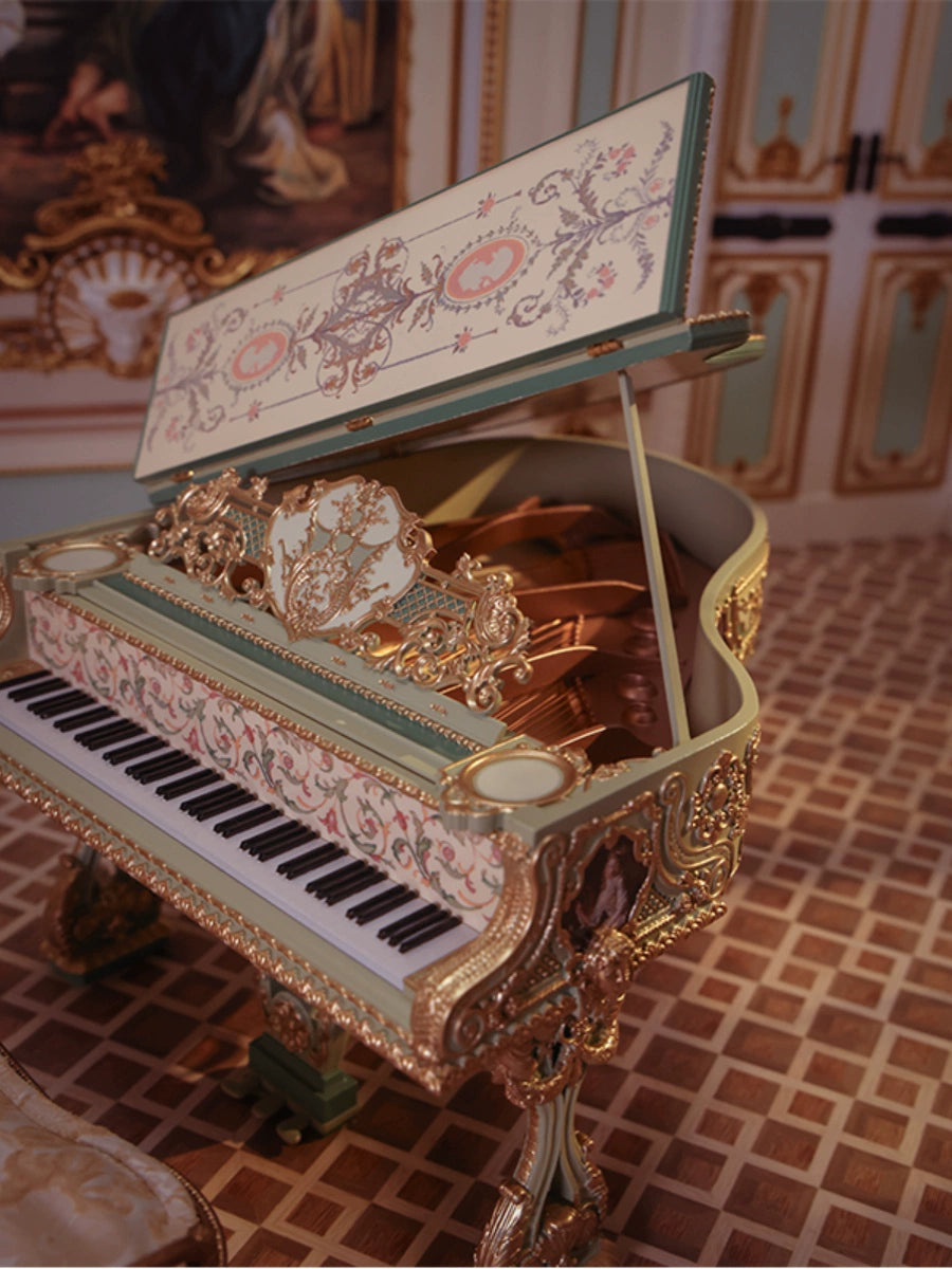 Miniature Baroque Grand Piano – 1/6 & 1/12 Scale Dollhouse Model | Rococo Style Elegant Furniture for BJD, Blythe & Collectors