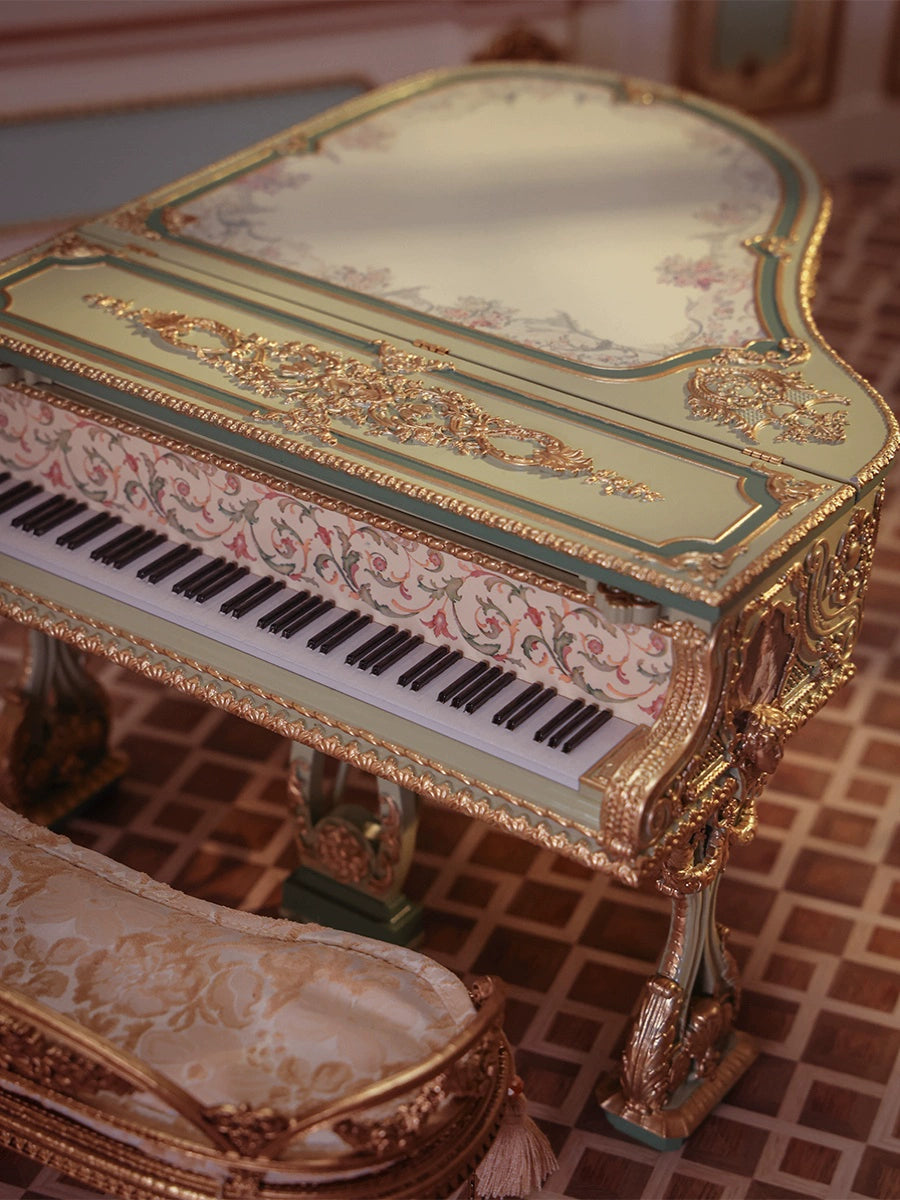 Miniature Baroque Grand Piano – 1/6 & 1/12 Scale Dollhouse Model | Rococo Style Elegant Furniture for BJD, Blythe & Collectors