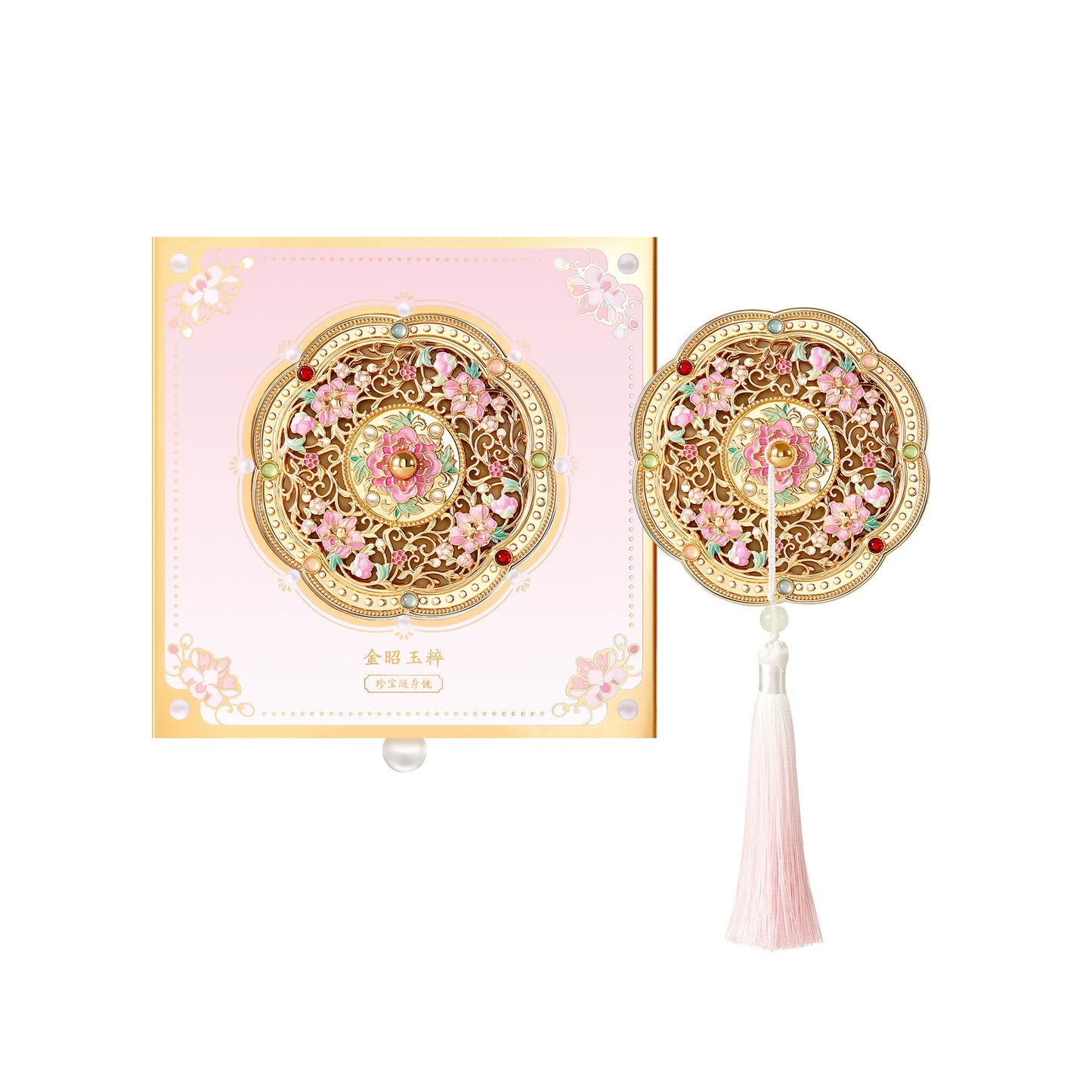 故宮からお届け | 故宮博物院の遺物にインスパイアされた携帯用鏡 – 手持ち式、ブロンズ調、折りたたみ式、コーム付きギフトセット