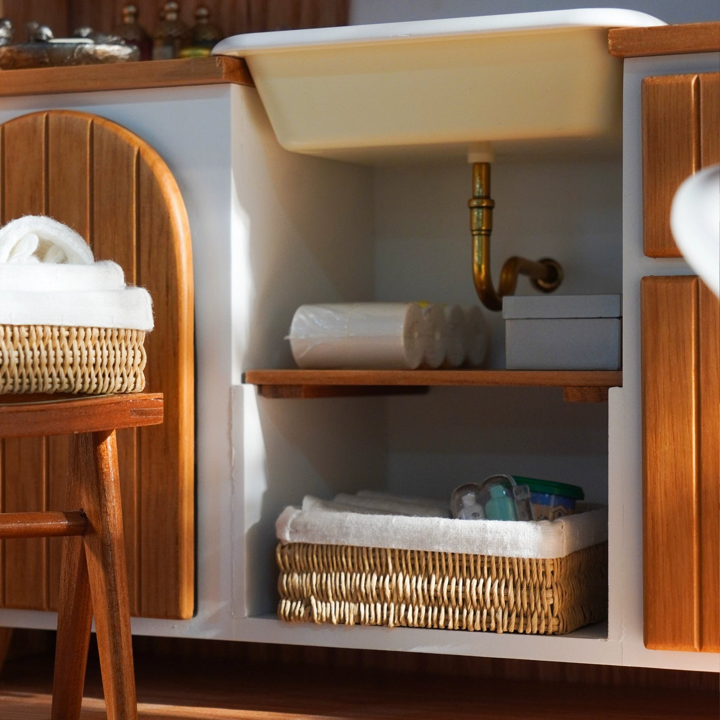 1:6 Mini Model Doll House Furniture Accessories Solid Wood Cupboard Kitchen Sink Side Cabinet Bjd Blyth Soldier Lol Decor Props