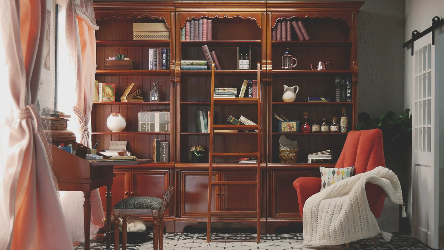 玩具 美式书柜/顶天立地大书柜/收纳展示柜 6分迷你模型娃屋家具