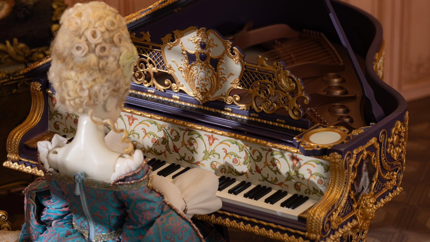 Miniature Baroque Grand Piano – 1/6 & 1/12 Scale Dollhouse Model | Rococo Style Elegant Furniture for BJD, Blythe & Collectors