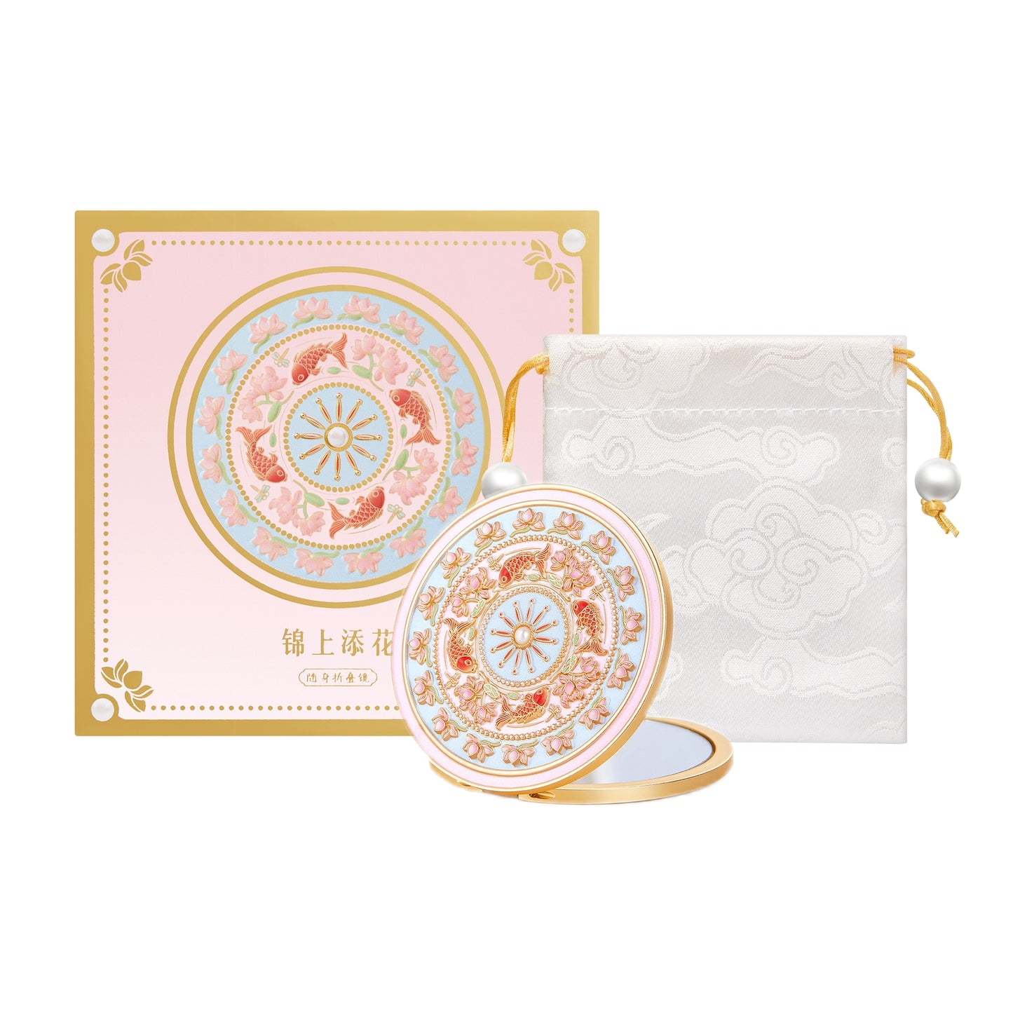 故宮からお届け | 故宮博物院の遺物にインスパイアされた携帯用鏡 – 手持ち式、ブロンズ調、折りたたみ式、コーム付きギフトセット