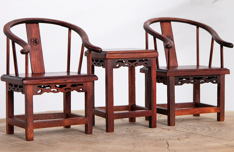 1/6スケール 中国アンティーク 太子椅子セット 椅子2脚とサイドテーブル1台| BJD&ブライス用 シノワズリスタイル ドールハウス家具|ヴィンテージ&エレガントな雰囲気