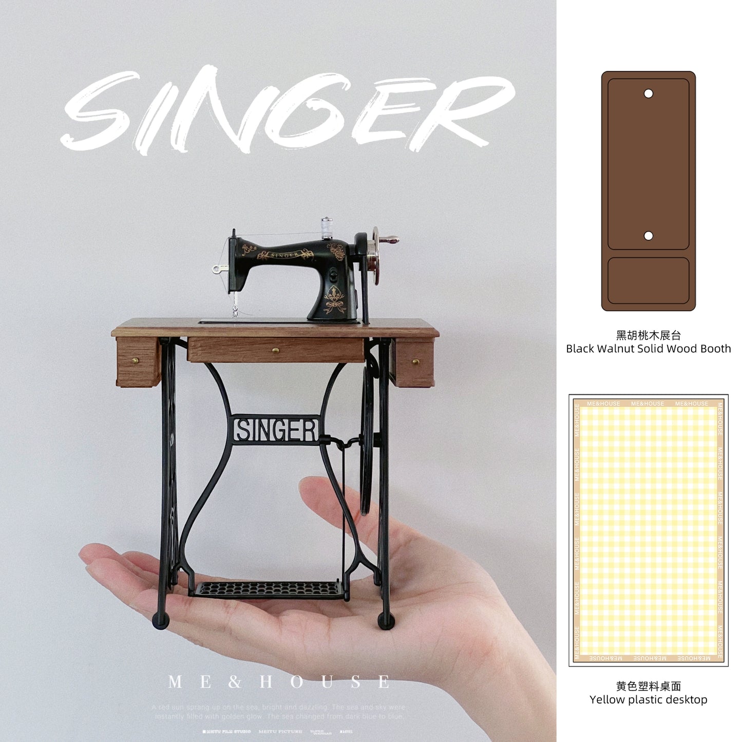 1/6 Scale Vintage Sewing Machine with Table – Miniature Dollhouse Furniture for BJD & Blythe