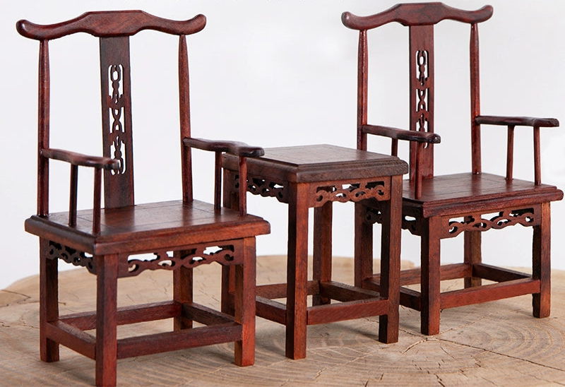 1/6スケール 中国アンティーク 太子椅子セット 椅子2脚とサイドテーブル1台| BJD&ブライス用 シノワズリスタイル ドールハウス家具|ヴィンテージ&エレガントな雰囲気