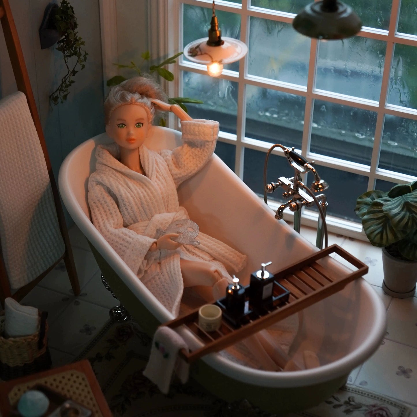 1/6 bjd ob11 miniature dollhouse furniture Mini model bathroom furniture teak bathtub rack storage rack