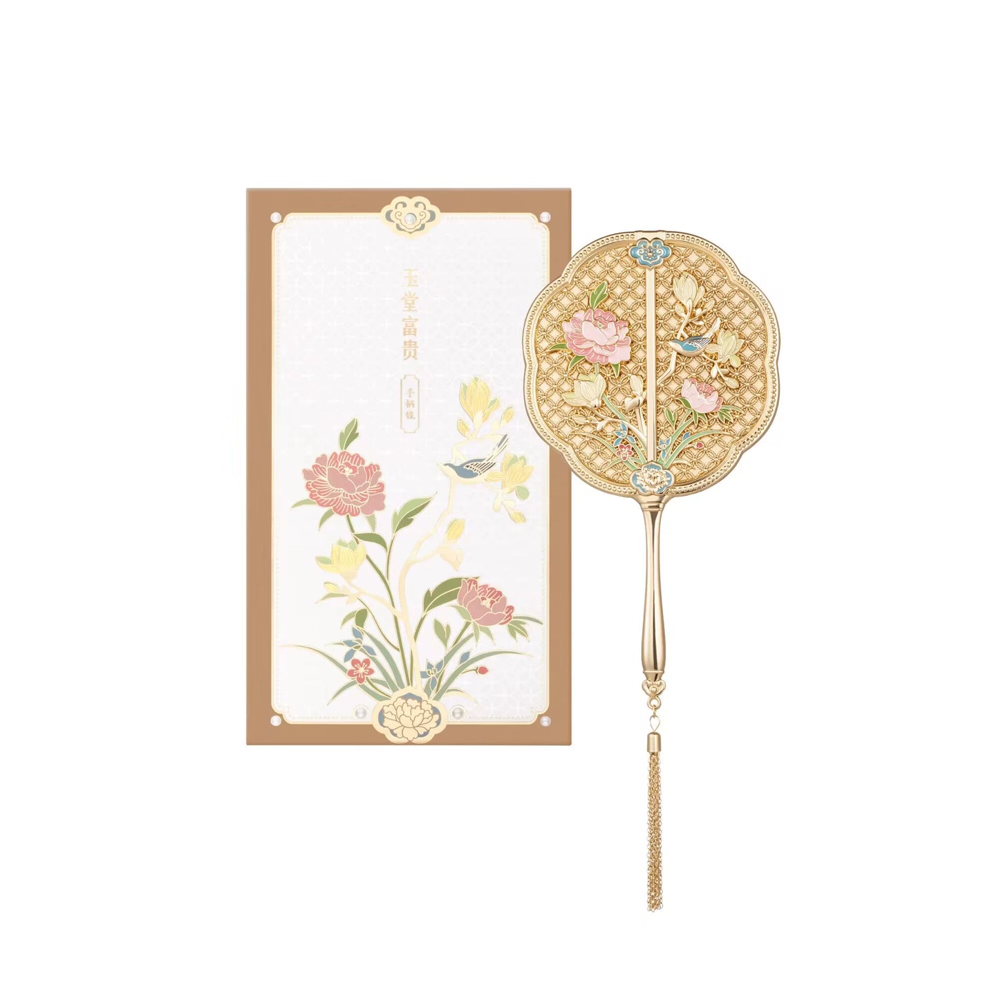 故宮からお届け | 故宮博物院の遺物にインスパイアされた携帯用鏡 – 手持ち式、ブロンズ調、折りたたみ式、コーム付きギフトセット