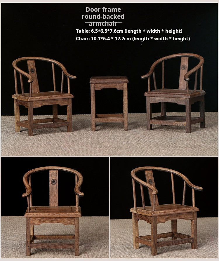 1/6スケール 中国アンティーク 太子椅子セット 椅子2脚とサイドテーブル1台| BJD&ブライス用 シノワズリスタイル ドールハウス家具|ヴィンテージ&エレガントな雰囲気
