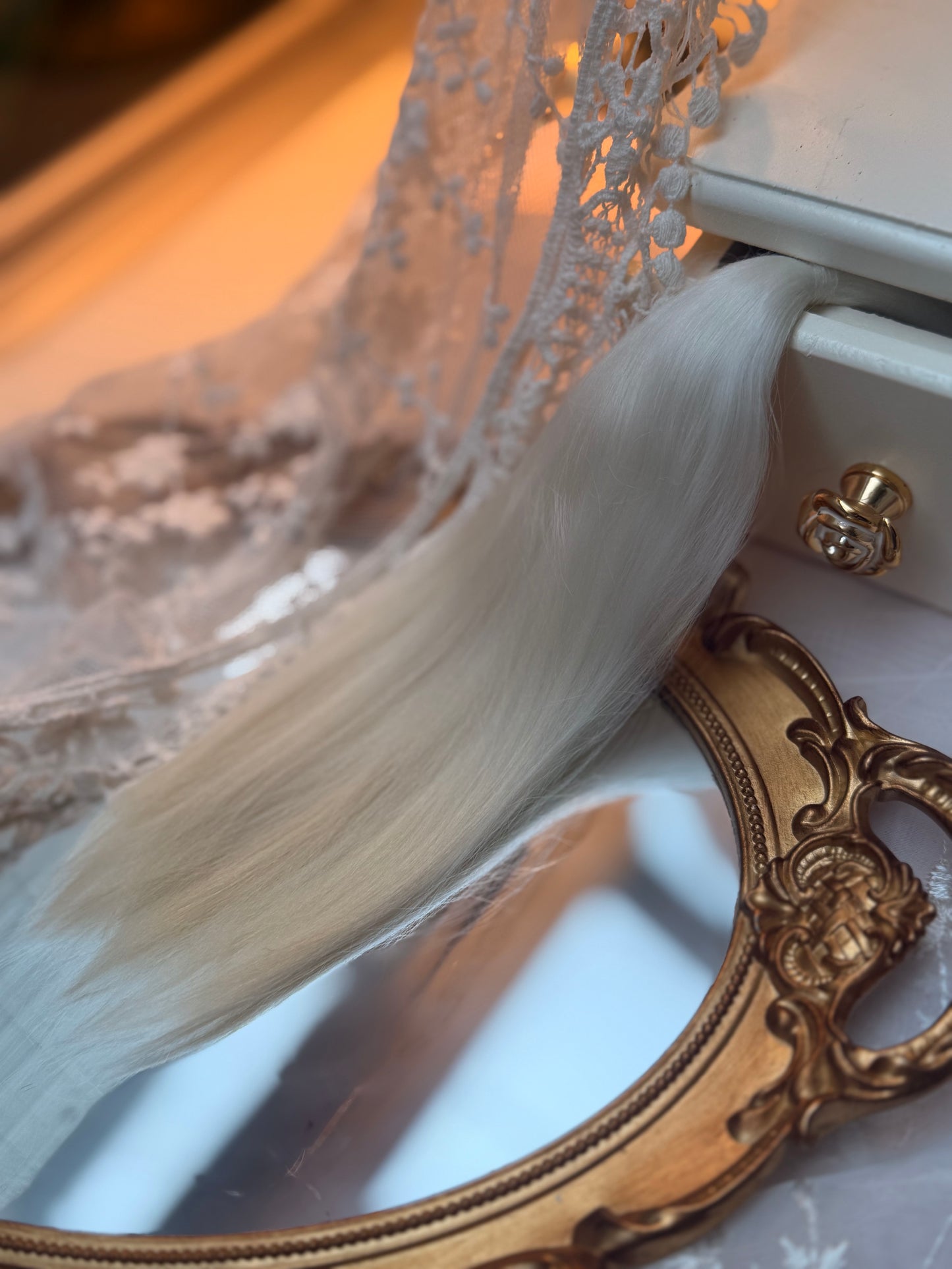 ドール用高光沢モヘア｜ホワイト  ストレートタイプ  25-30cm