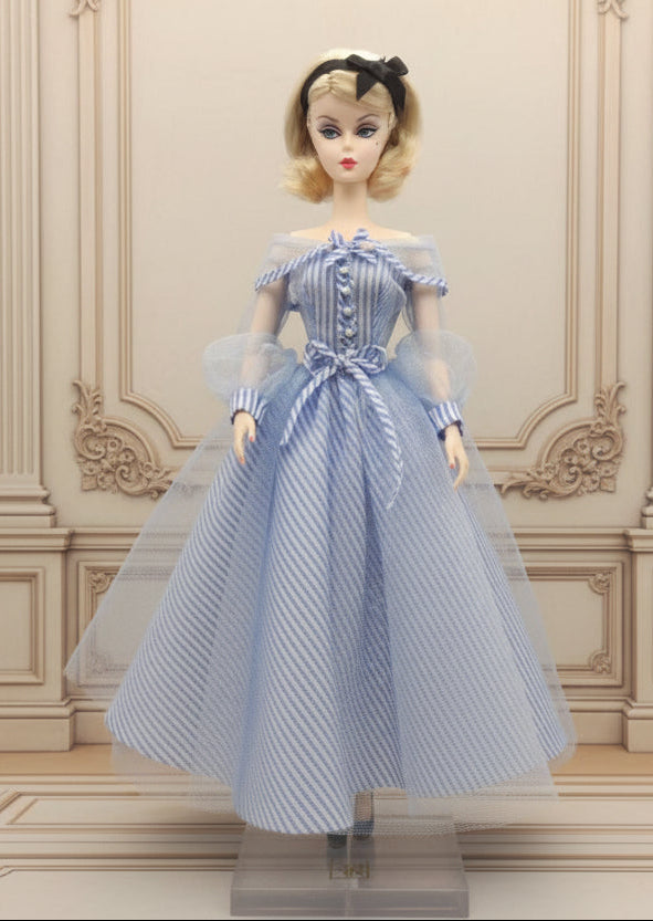 1/6 Scale Vintage Light Blue Dress Set for Barbie & Silkstone Dolls｜5-Piece Doll Outfit