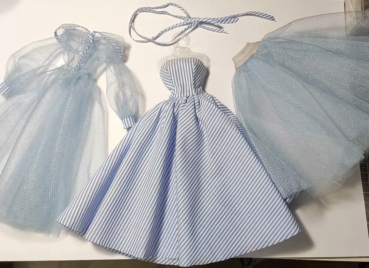 1/6 Scale Vintage Light Blue Dress Set for Barbie & Silkstone Dolls｜5-Piece Doll Outfit