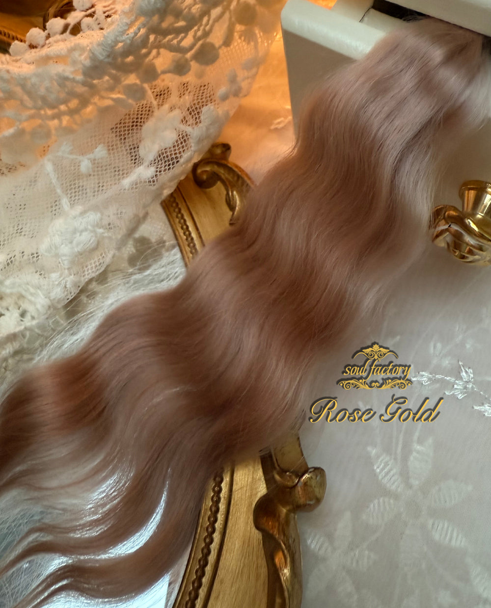 High-Gloss Mohair  for Dolls | Rose Glod 20-25cm