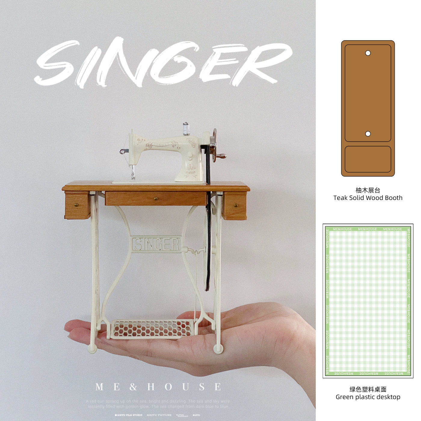 1/6 Scale Vintage Sewing Machine with Table – Miniature Dollhouse Furniture for BJD & Blythe