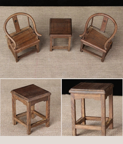 1/6スケール 中国アンティーク 太子椅子セット 椅子2脚とサイドテーブル1台｜ BJD＆ブライス用 シノワズリスタイル ドールハウス家具｜ヴィンテージ＆エレガントな雰囲気