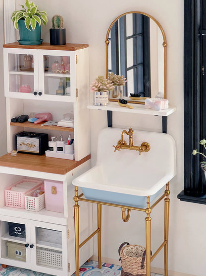 1/6 Scale Vintage Sink & Faucet – Miniature Kitchen/Bathroom Dollhouse Furniture | Separate Accessories for BJD & Blythe