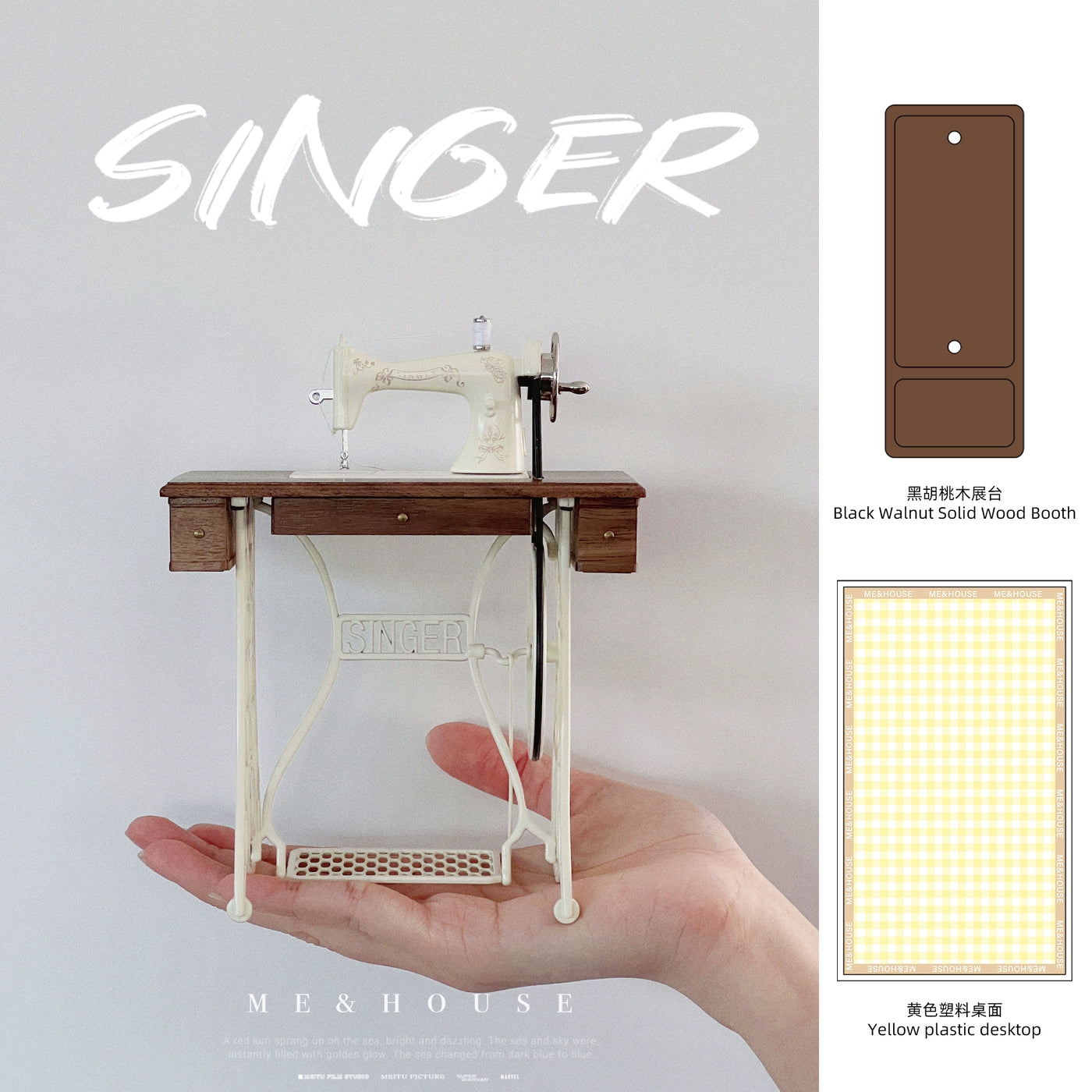 1/6 Scale Vintage Sewing Machine with Table – Miniature Dollhouse Furniture for BJD & Blythe