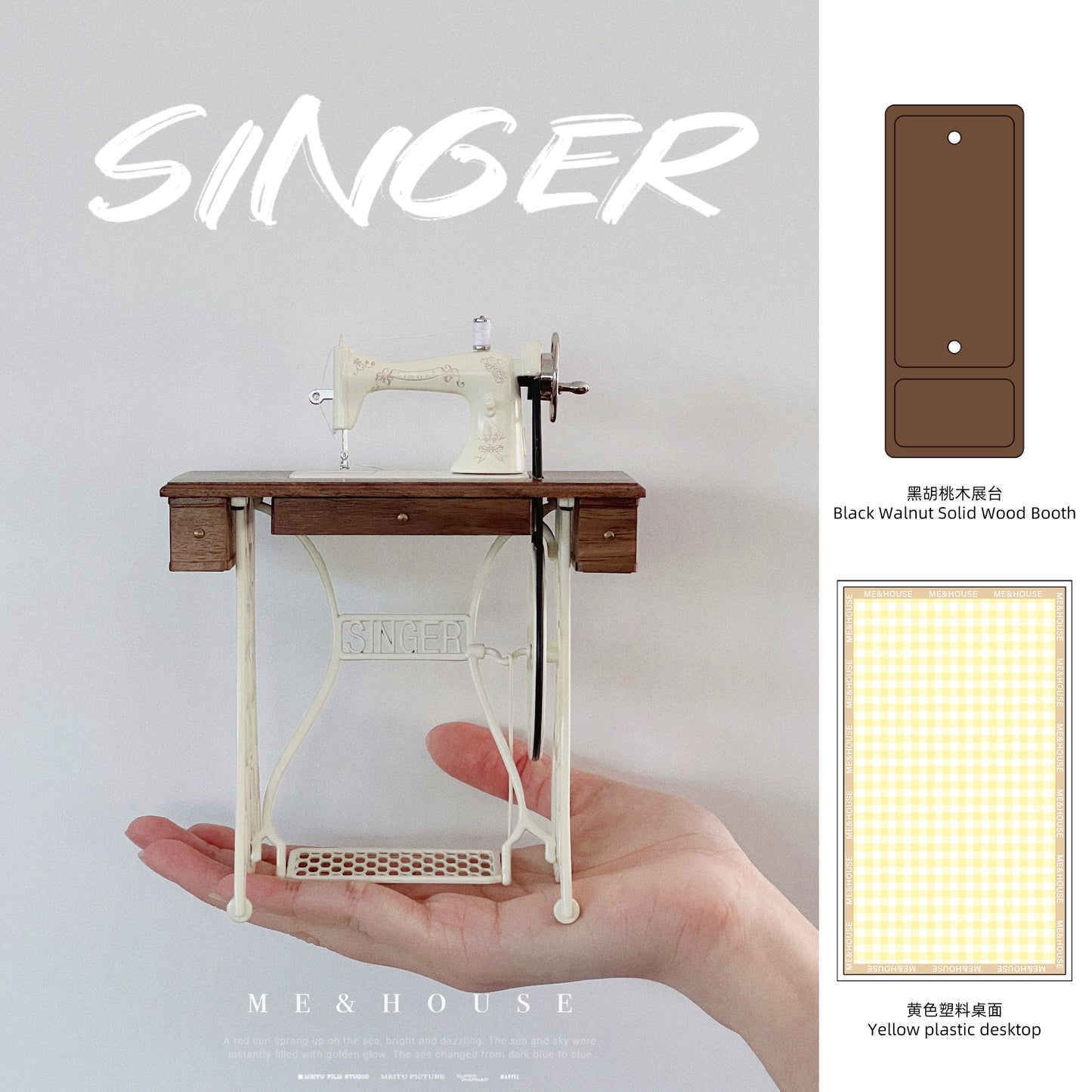 1/6 Scale Vintage Sewing Machine with Table – Miniature Dollhouse Furniture for BJD & Blythe