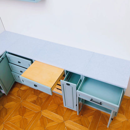 1/6スケール ドールハウス キッチン家具セット – 9ピース モジュラーキャビネット（ホワイト＆ヴィンテージブルー） | BJD＆ブライス ミニチュアキッチン