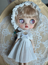 1/6 Scale White Doll Dress | Long Sleeve or Short Sleeve | Bonnet Optional | Fits Blythe, Obitsu 24, Azone, Licca, Cherry
