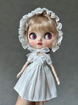 1/6 Scale White Doll Dress | Long Sleeve or Short Sleeve | Bonnet Optional | Fits Blythe, Obitsu 24, Azone, Licca, Cherry