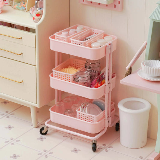 1/6 Scale Miniature Dollhouse Trolley & Storage Rack | Furniture for Blythe, BJD & Fashion Dolls