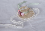 Handmade straw hat for 1/6 scale dolls, perfect for summer outfits, cottagecore styling, and elegant doll fashion.