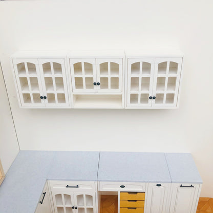 1/6 Scale Dollhouse Kitchen Furniture Set – 9-Piece Modular Cabinets in White  | BJD & Blythe Miniature Kitchen