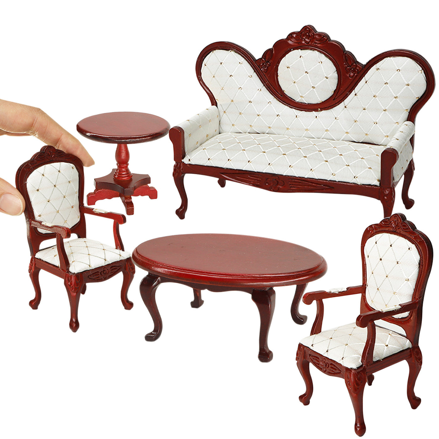 1/12 Scale Victorian Sofa Set (5 pcs) | Mini Dollhouse Furniture