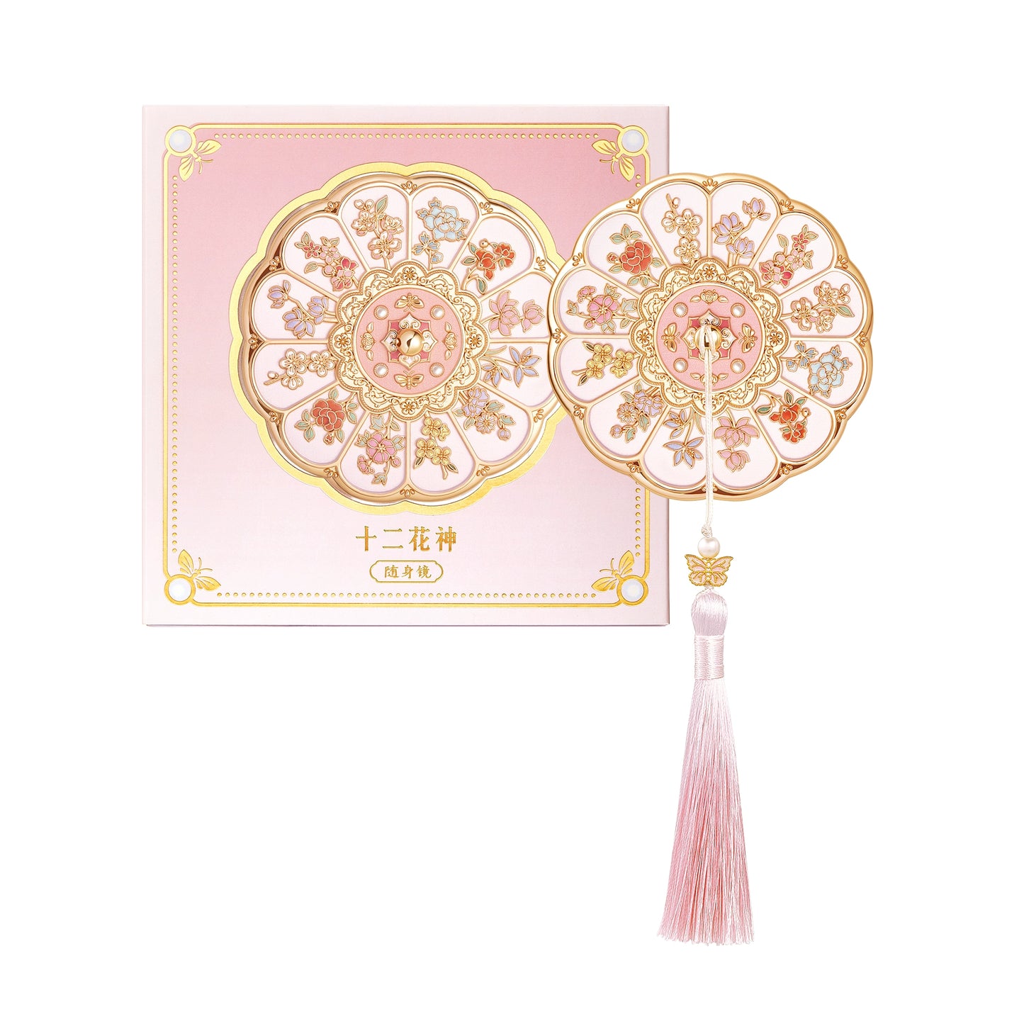 故宮からお届け | 故宮博物院の遺物にインスパイアされた携帯用鏡 – 手持ち式、ブロンズ調、折りたたみ式、コーム付きギフトセット