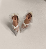 1/6 Scale Pearl Lace Low Heel Doll Shoes | Bow Heel