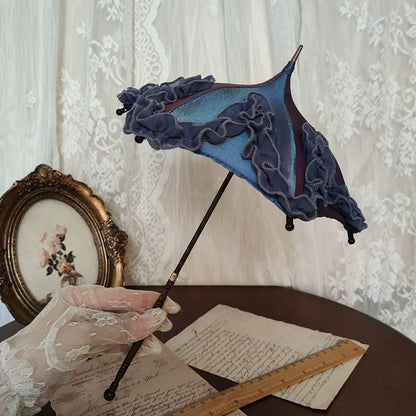 Handmade Rococo Parasol with Fine Lace – Deep Blue | Fits 1/3 & 1/4 BJD Dolls