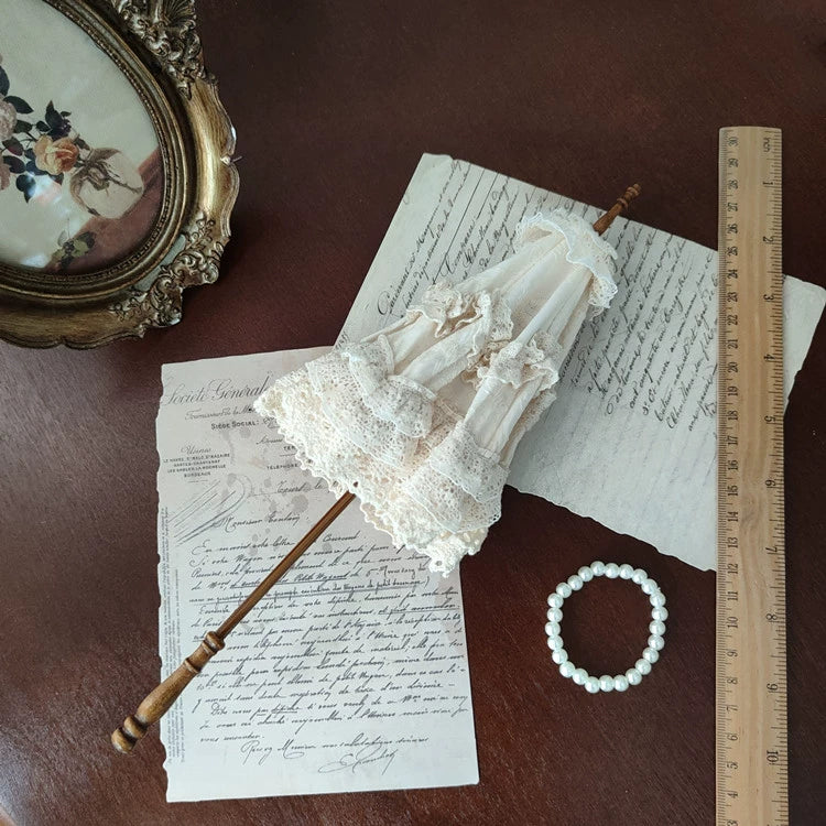 BJD Baby's Long Handle Antique Umbrella Original Homemade 1/3 Size Doll and 1/4 Size Doll with Umbrella that Can Open and Close