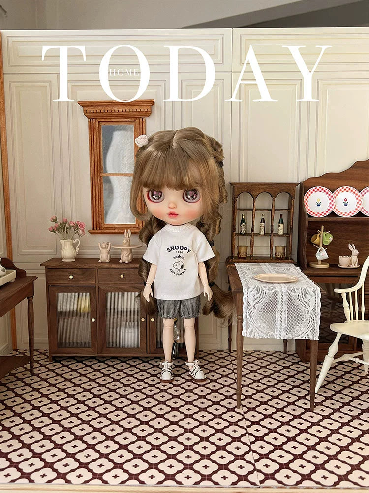 1/6 Scale Dollhouse Flooring Sticker – Self-Adhesive DIY Floor Sheet with Realistic Wood & Tile Patterns | BJD & Blythe