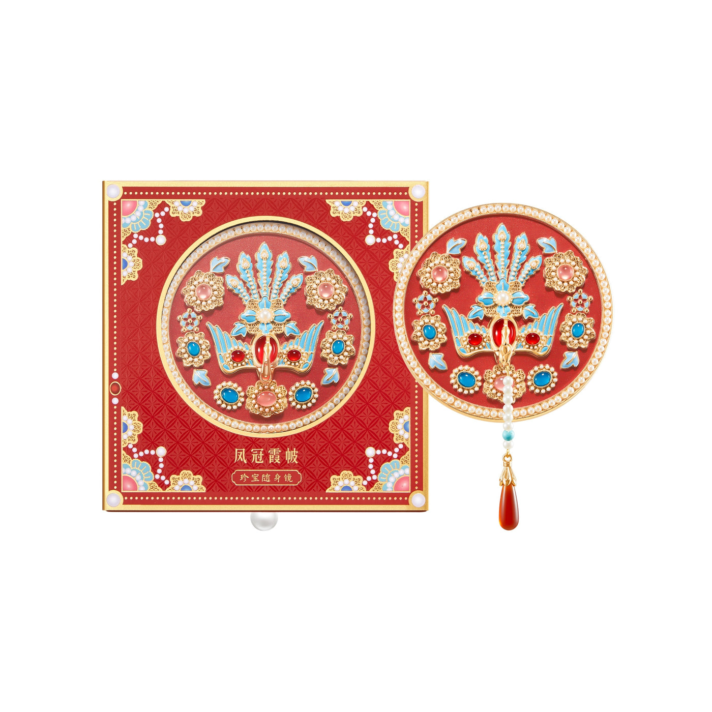 Send From Forbidden City |Portable Mirror Inspired by Ancient Palace Museum Relics – Handheld, Bronze-Style, Folding, and Gift Set with Comb