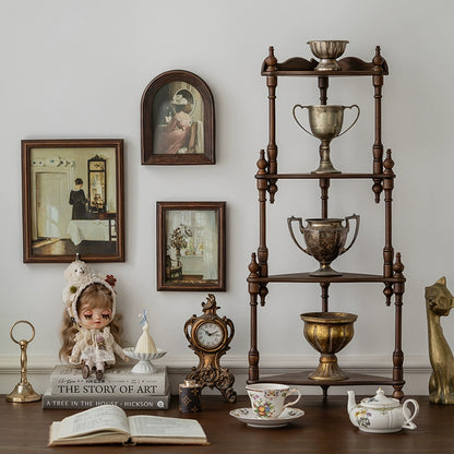 Vintage solid wood desktop storage shelf, cup holder, figurine toy desktop shelf, multi-layer display shelf