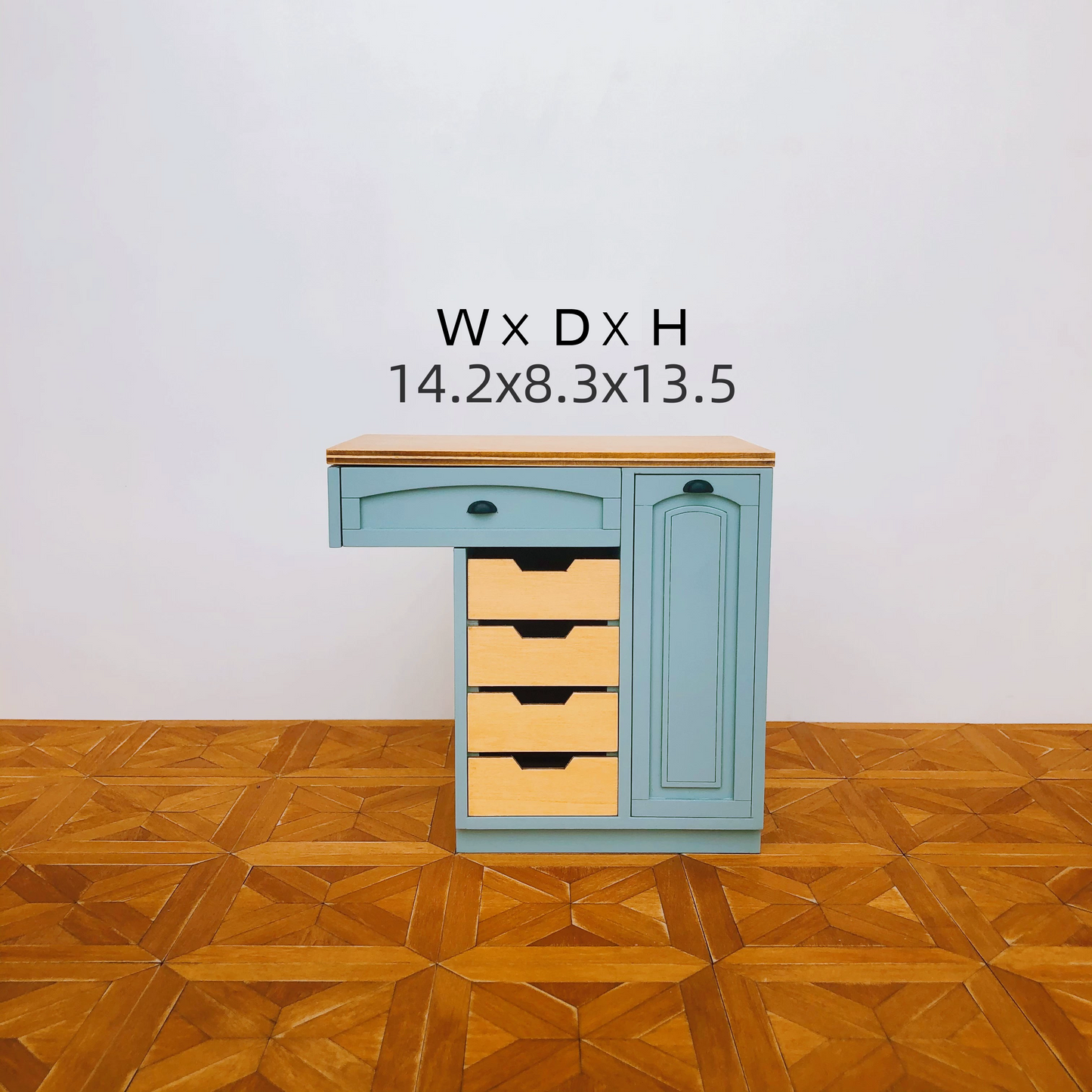 1/6スケール ドールハウス キッチン家具セット – 9ピース モジュラーキャビネット（ホワイト＆ヴィンテージブルー） | BJD＆ブライス ミニチュアキッチン