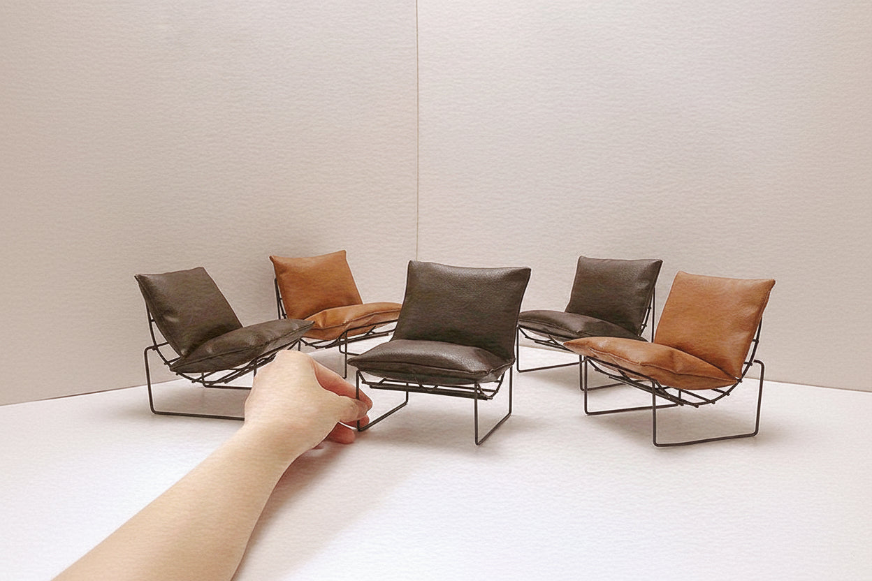 Mini Leather-Look Sofa (1/6 or 1/4) | Metal Frame Dollhouse Furniture