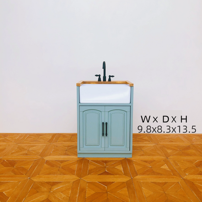 1/6スケール ドールハウス キッチン家具セット – 9ピース モジュラーキャビネット（ホワイト＆ヴィンテージブルー） | BJD＆ブライス ミニチュアキッチン