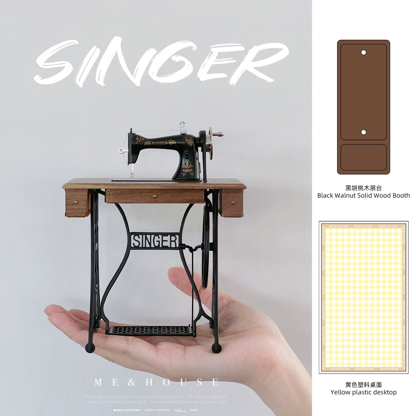 1/6 Scale Vintage Sewing Machine with Table – Miniature Dollhouse Furniture for BJD & Blythe