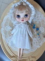 1/6 Scale White Doll Dress | Long Sleeve or Short Sleeve | Bonnet Optional | Fits Blythe, Obitsu 24, Azone, Licca, Cherry